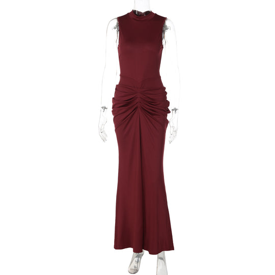 Damen Elegantes Maxikleid mit asymmetrischem Schnitt und hochgeschlossenem Design EB
