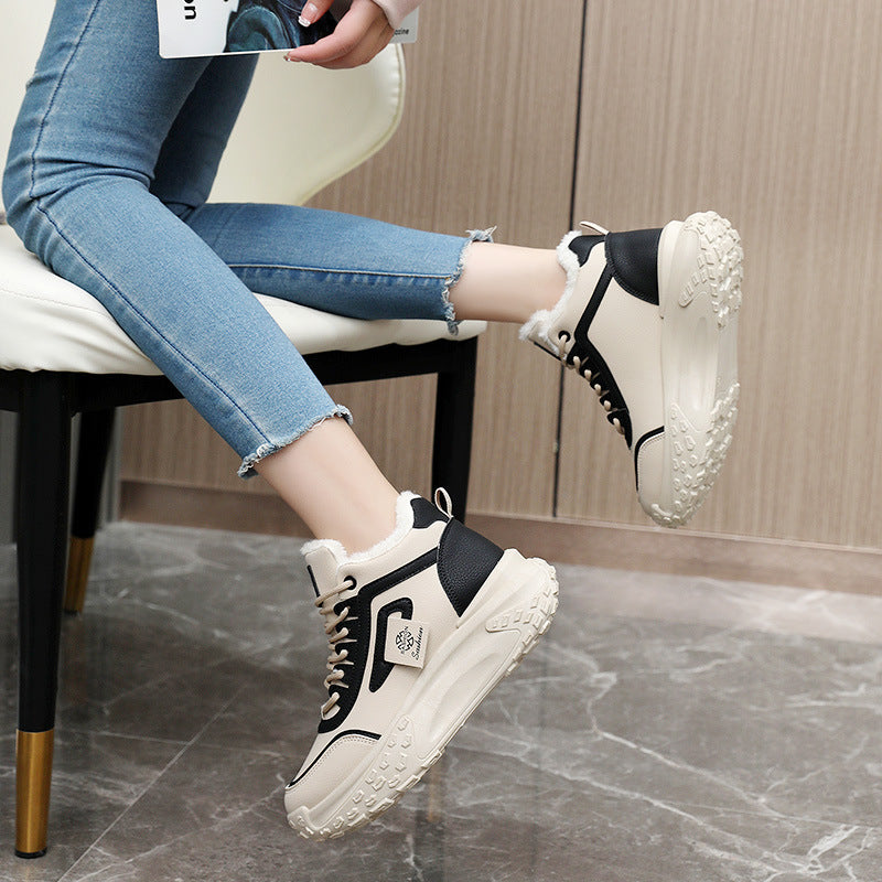 Damen modische Hochschnitt Sneakers mit warmem Futter und rutschfester Sohle EB