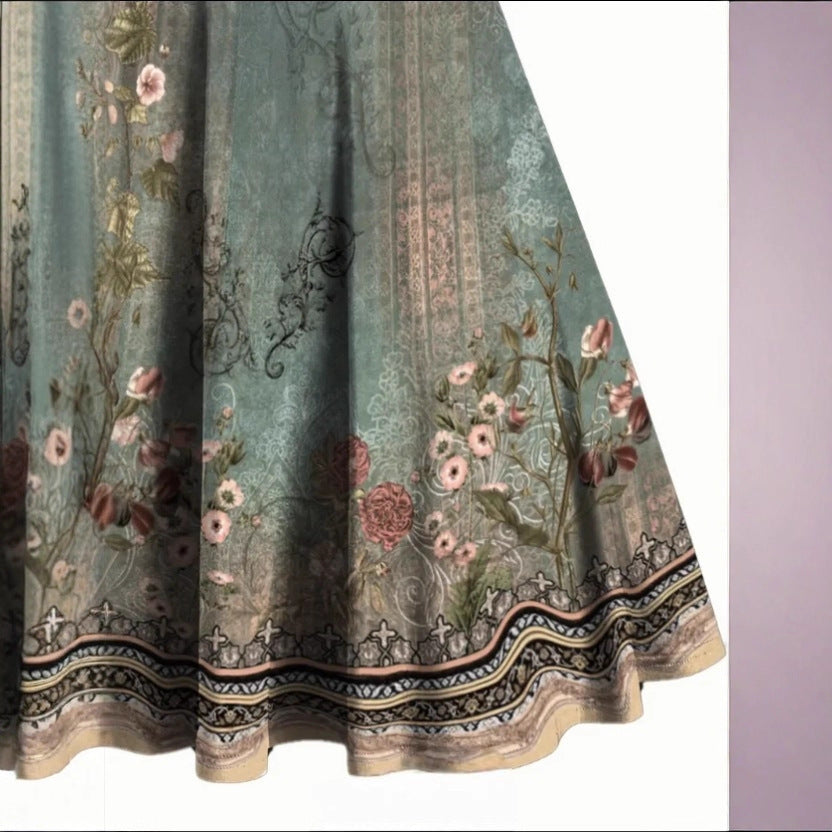 Damen A-Linien Kleid mit floralem Design und Zierknöpfen EB