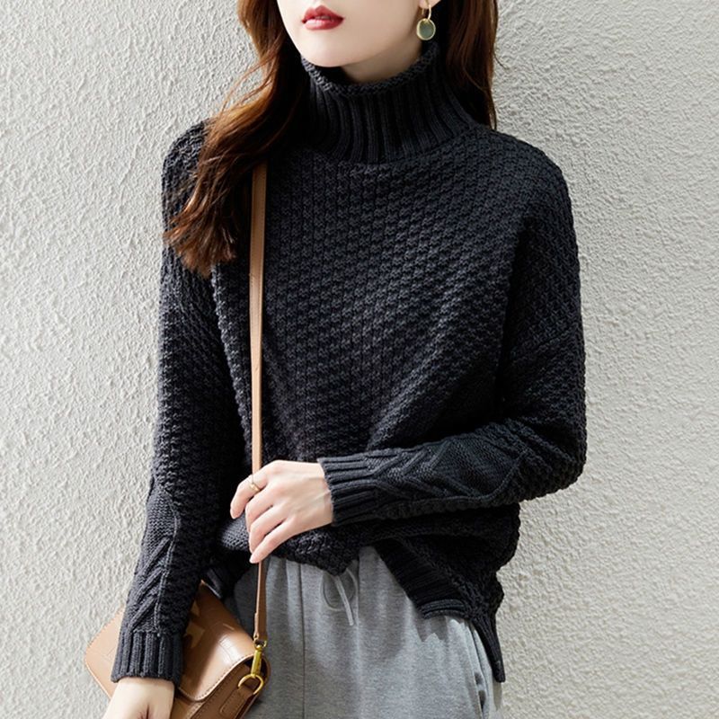 Damen Grobstrickpullover mit hohem Kragen und strukturiertem Design EB