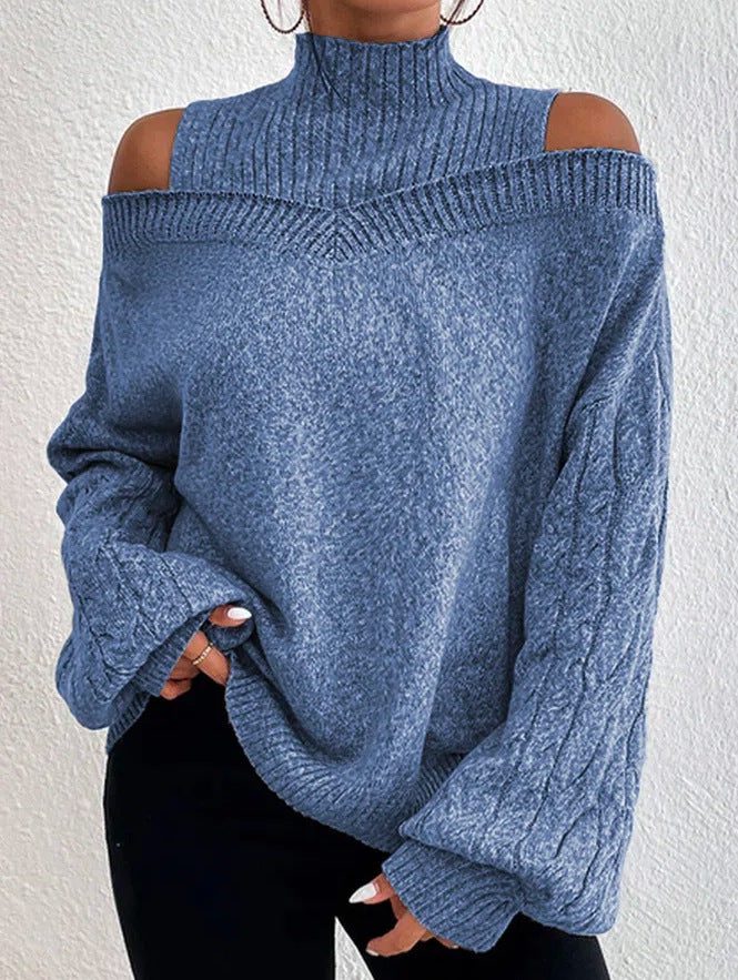 Damen Pullover mit schulterfreien Ärmeln und hohem Kragen EB