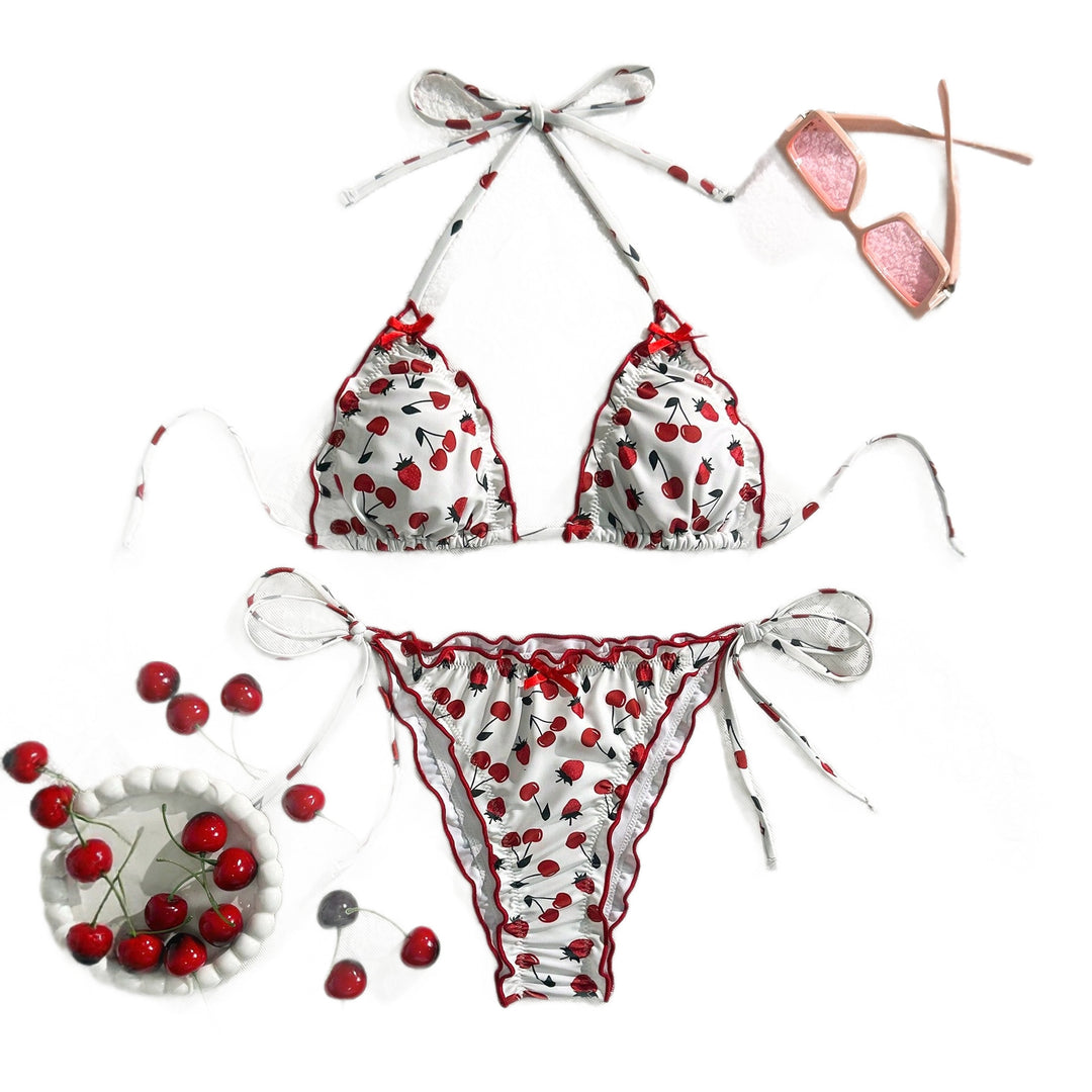 Damen Triangel-Bikini mit verspieltem Kirschmuster EB