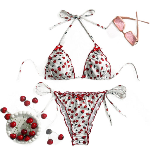 Damen Triangel-Bikini mit verspieltem Kirschmuster EB