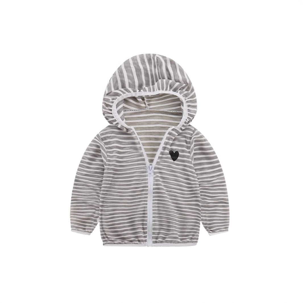 Unisex nan leichte gestreifte Kapuzenjacke mit Reißverschluss für Babys und Kleinkinder EB