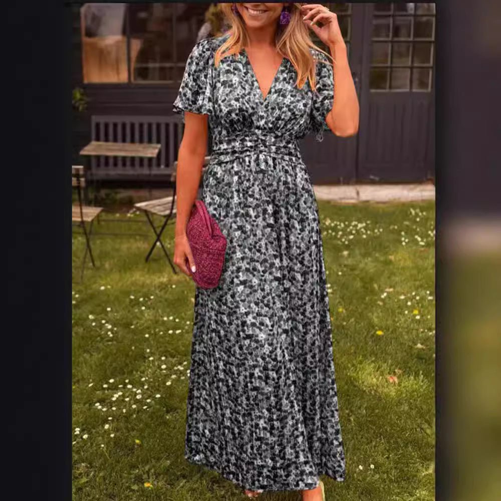 Damen Maxikleid mit floralem Muster und raffinierten Ärmeln EB