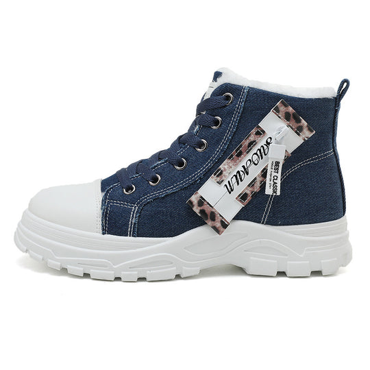 Damen High-Top Sneakers aus robustem Denim mit kuscheligem Fleece-Futter EB
