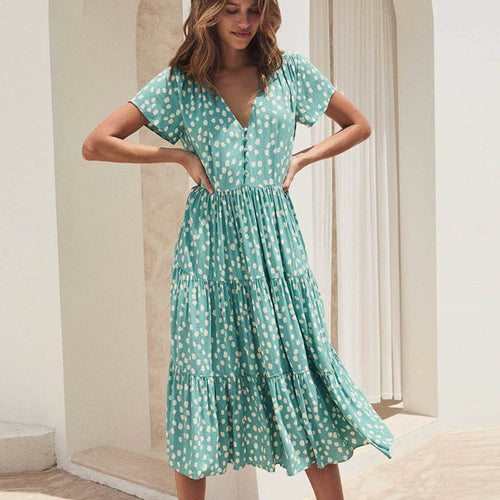 Damen Midikleid mit lockerer Passform und schickem Rüschendesign EB