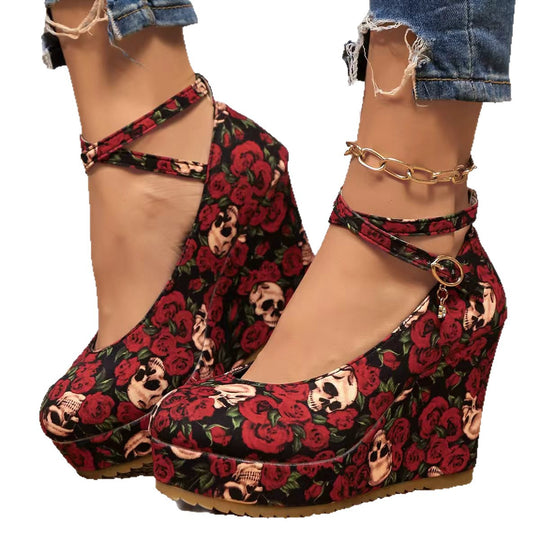 Damen Wedge-Pumps mit eleganter Riemchen-Applikation EB