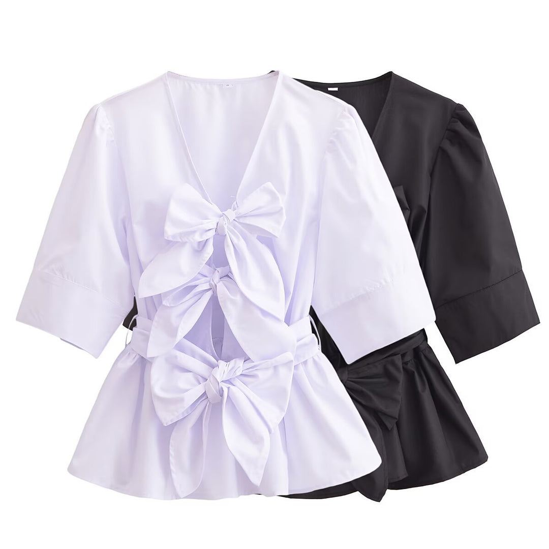 Damen elegante Bluse mit Schleifendetails EB