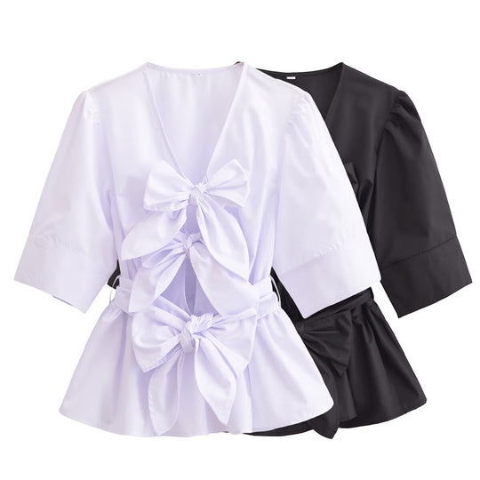 Damen elegante Bluse mit Schleifendetails EB