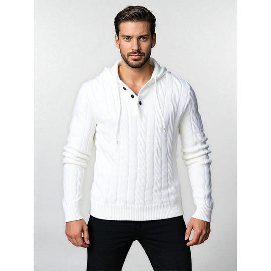 Herren Strickpullover mit Kapuze und strukturiertem Zopfmuster EB