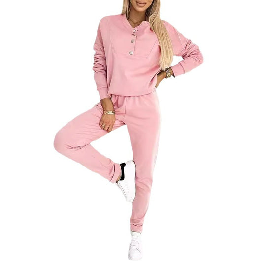 Damen Freizeit-Jogginganzug mit eleganten Knopfdetails EB