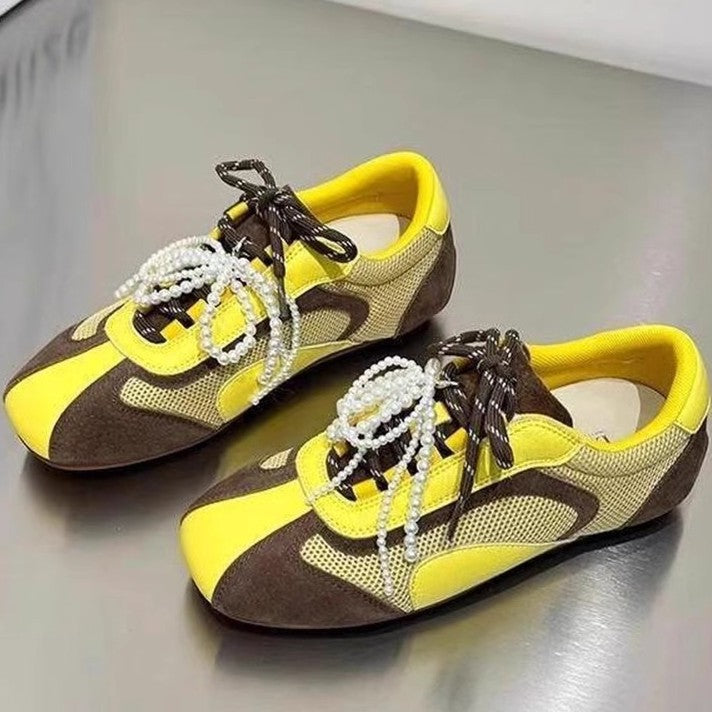 Damen modische Sneaker mit eleganten Perlenakzenten und atmungsaktivem Obermaterial EB