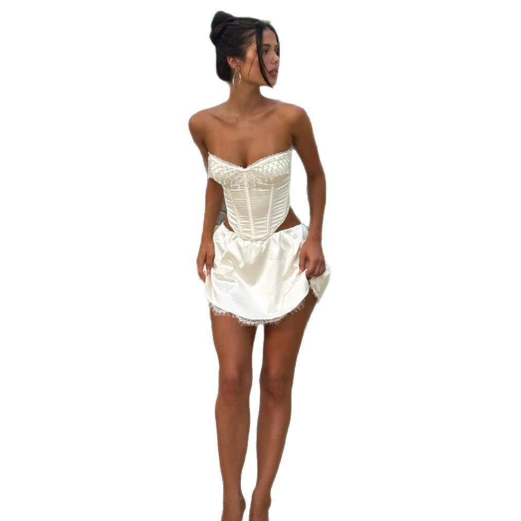 Damen Spitzen-Bustier und Minirock-Set EB