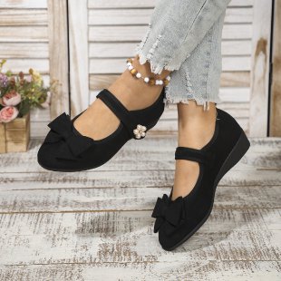 Damen Ballerinas mit dekorativer Schleifenapplikation und komfortablem Wedge-Absatz EB