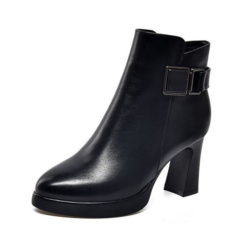 Damen Elegante Stiefeletten mit Blockabsatz und verstellbarem Riemen EB