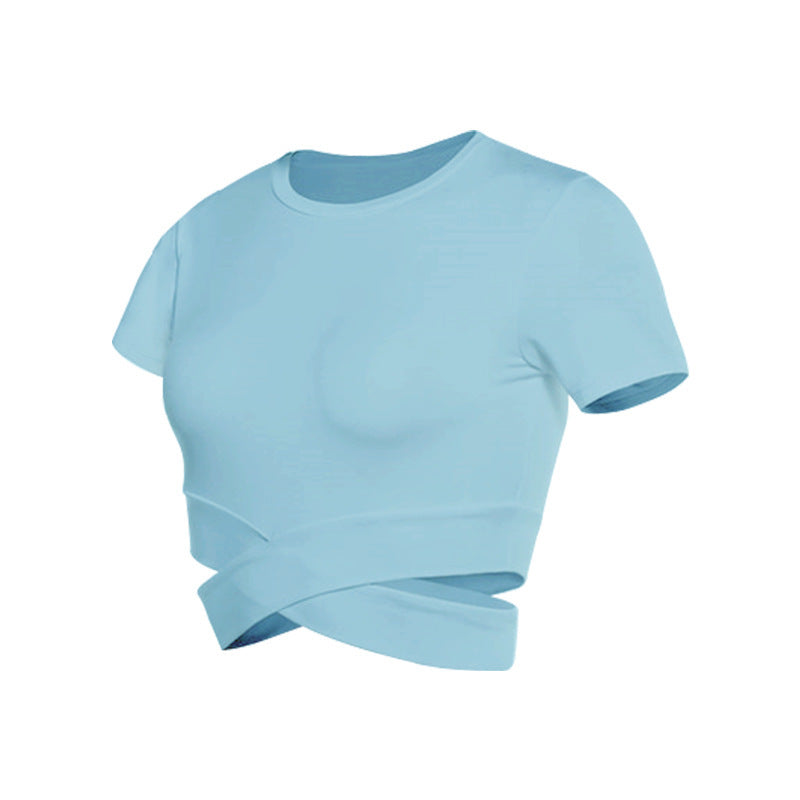 Damen kurzärmliges Trainings-Crop-Top mit innovativer Wickeloptik EB