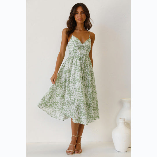 Damen Midikleid mit Floralem Muster und Verstellbaren Spaghettiträgern EB