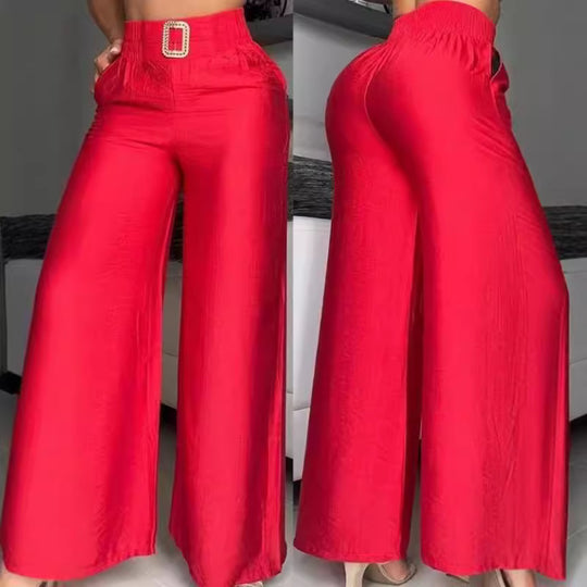 Damen Weit geschnittene Palazzo-Hose mit dekorativem Taillenbund EB