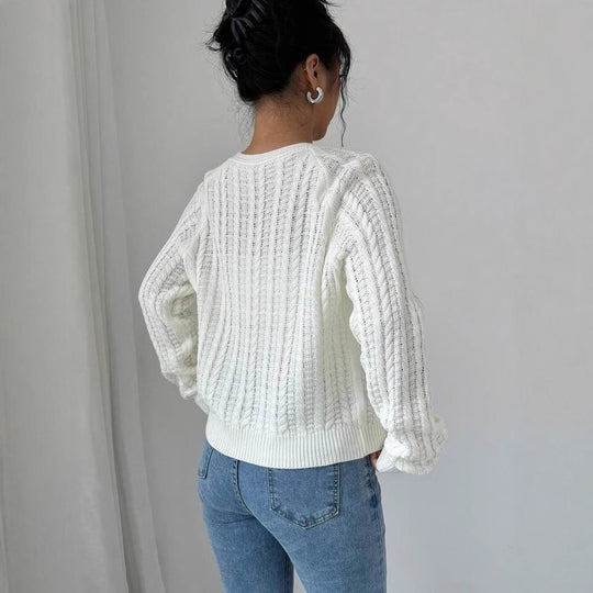 Damen Strickjacke mit modischem Kordelzug und feiner Netzstruktur EB