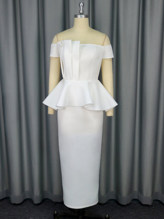 Damen Elegantes Peplum Kleid mit schulterfreiem Oberteil EB