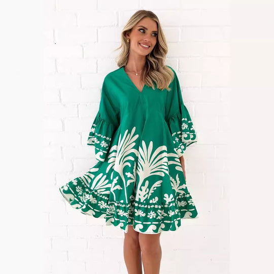Damen Freizeitkleid mit voluminösen Ärmeln und floralem Druck EB