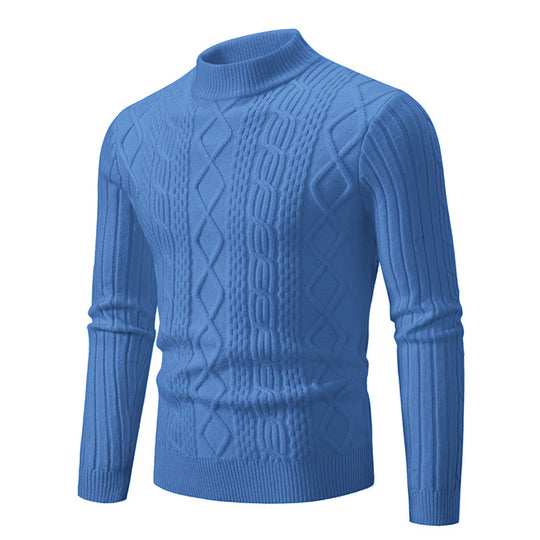 Herren nan gerippter Zopfmuster-Rollkragenpullover Slim Fit EB