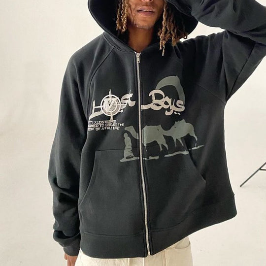 Damen nan Kapuzenjacke mit durchgehendem Reißverschluss und Rippenherz-Print EB
