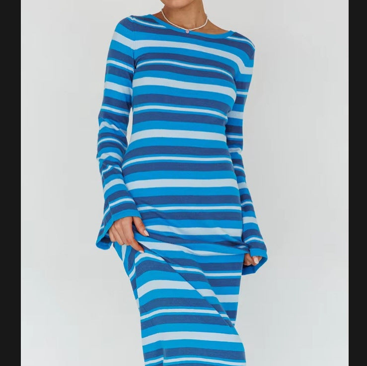 Damen Langarm-Kleid im modischen Streifenlook EB