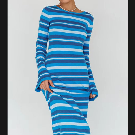 Damen Langarm-Kleid im modischen Streifenlook EB