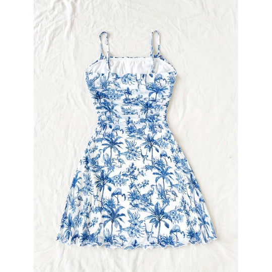 Damen Sommerliches Minikleid mit floralem Muster und Trägerdetails EB