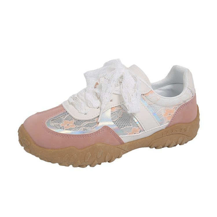 Damen modische Sneakers mit eleganter Spitze und transparenter Schnürung EB