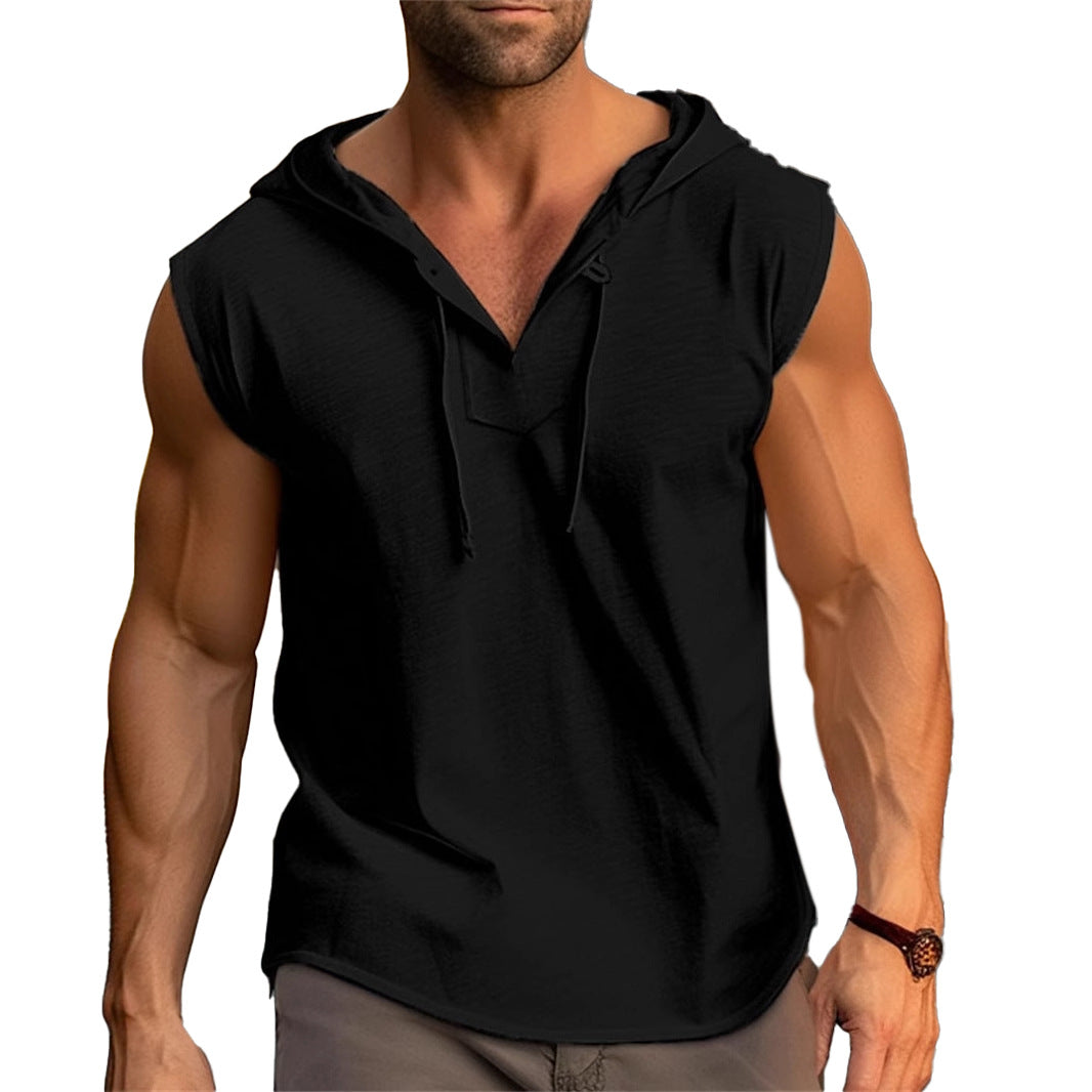Herren ärmelloses Trainingsshirt mit praktischem Kapuzen-Design EB