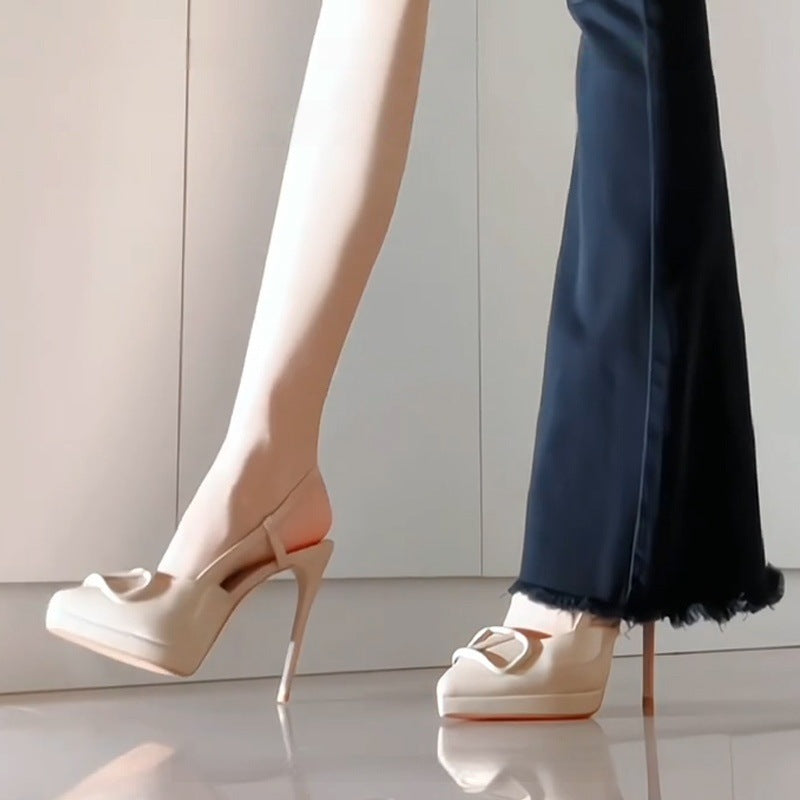 Damen Slingback High Heel Pumps mit dekorativem Knoten-Riemen EB