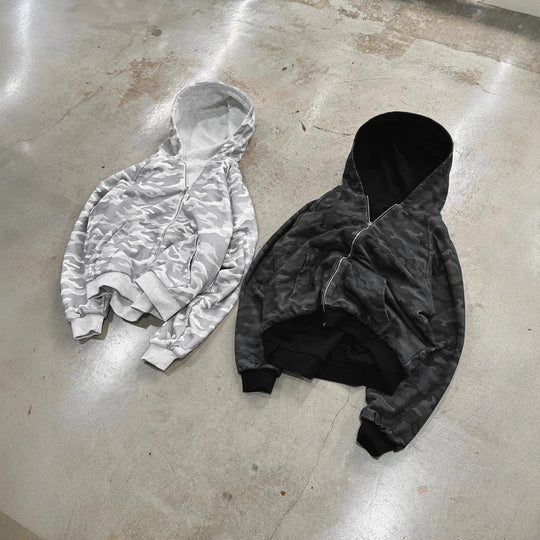 Damen Urbaner Camouflage-Hoodie mit Reißverschluss und lässigem Schnitt EB