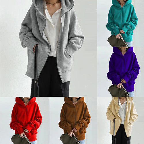 Damen nan übergroße Kapuzenjacke mit Reißverschluss und Kängurutasche aus flauschigem Fleece EB