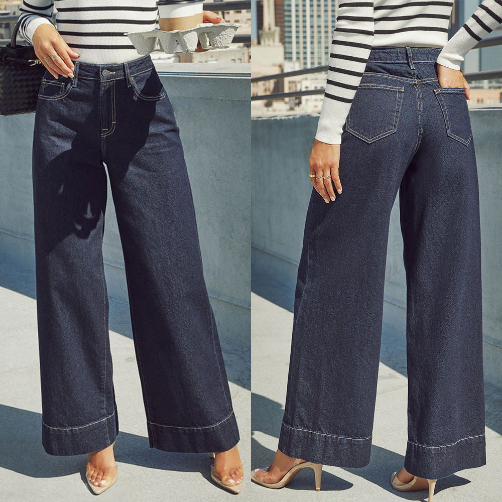Damen Weit geschnittene Jeanshose mit hohem Bund und eleganter Naht EB