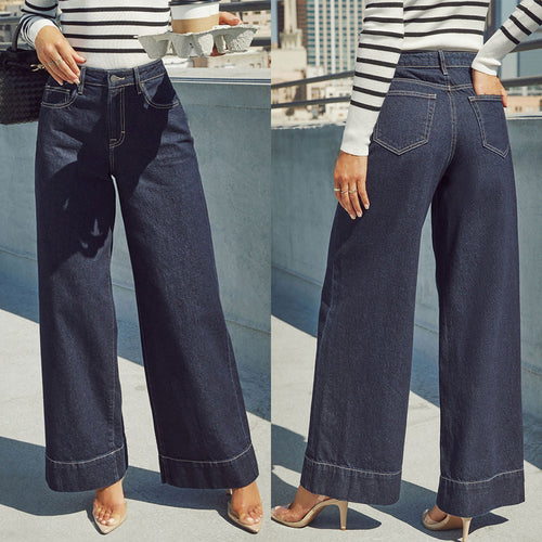 Damen Weit geschnittene Jeanshose mit hohem Bund und eleganter Naht EB