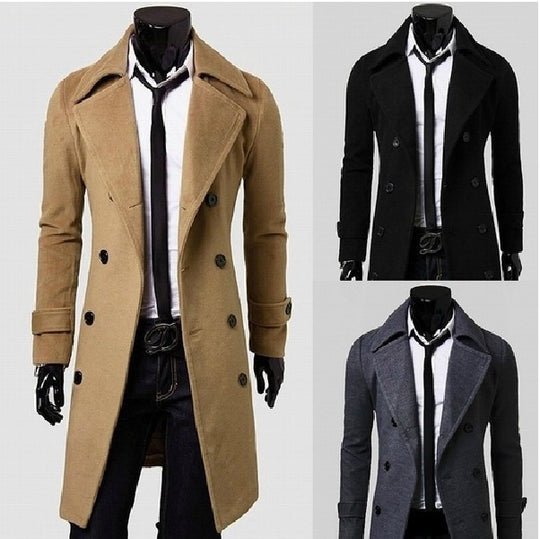 Herren nan eleganter doppelreihiger Mantel mit schmaler Taillierung und breitem Revers EB