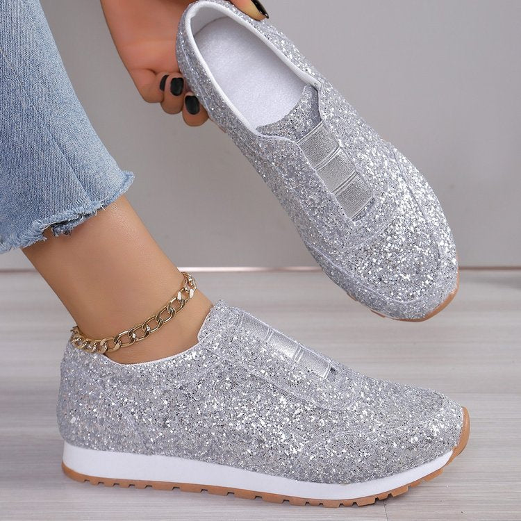 Damen  glitzernde Slippersneaker mit elastischer Zungenblende gepolsterter Innensohle und rutschfester Profilsohle EB