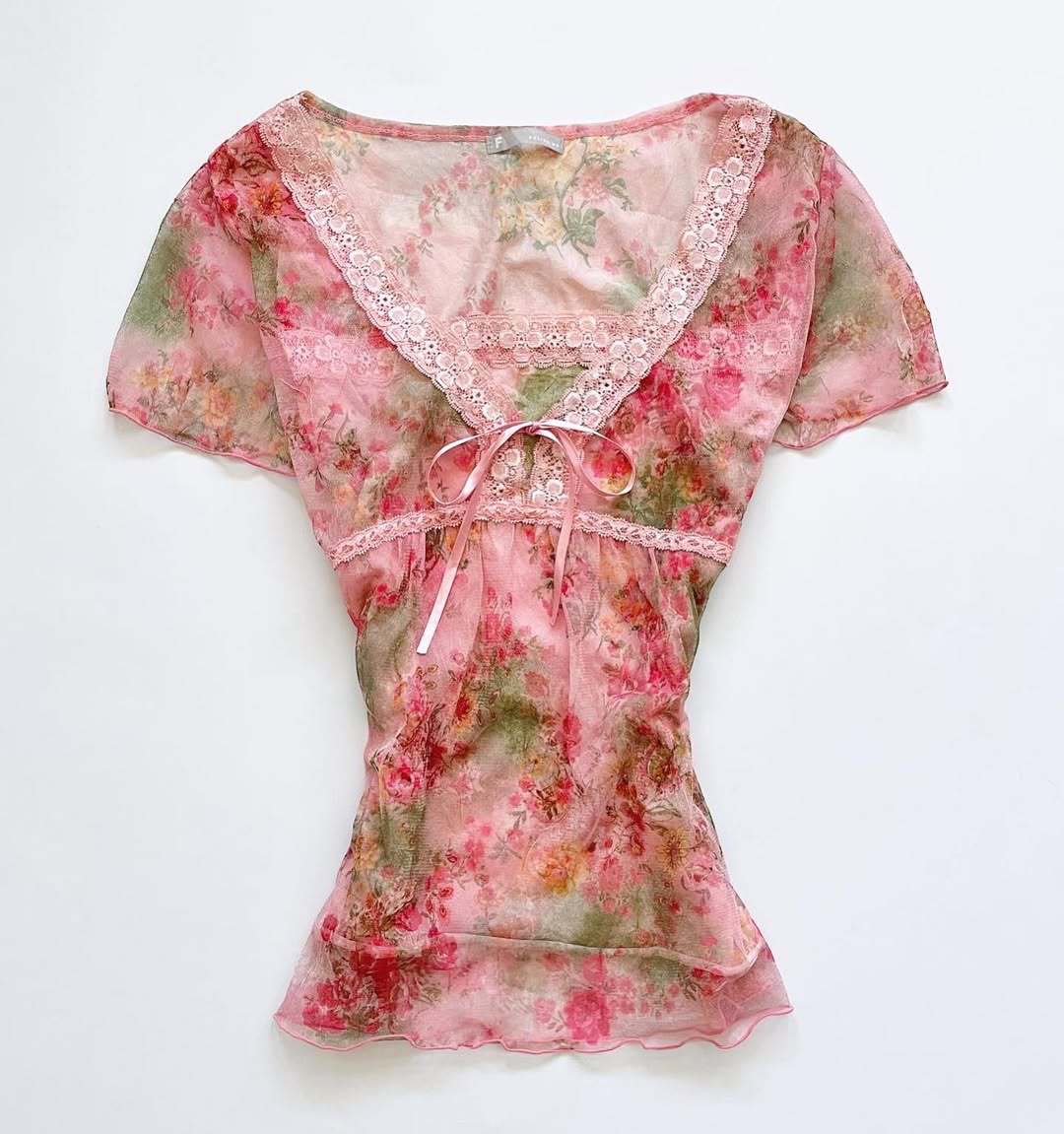 Damen florales Chiffon-Oberteil mit Spitzenakzenten EB