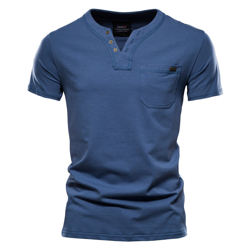 Herren Kurzarm-Shirt mit modernem Henley-Ausschnitt und Brusttasche EB