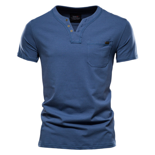 Herren Kurzarm-Shirt mit modernem Henley-Ausschnitt und Brusttasche EB