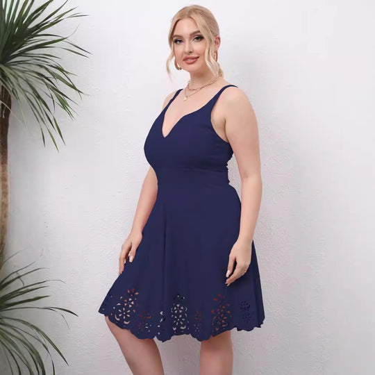 Damen A-Linien Kleid mit floralem Lochmuster EB