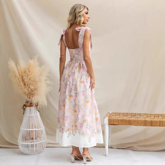 Damen Maxikleid mit verspielten Trägern und floralem Druck EB