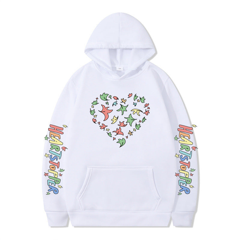 Damen Kapuzenpullover mit kreativem Herz- und Blattmotiv EB