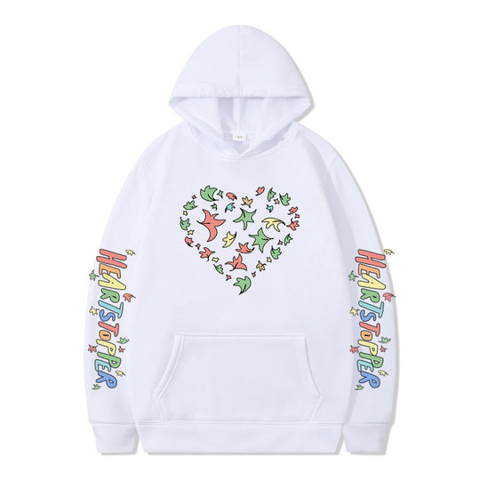Damen Kapuzenpullover mit kreativem Herz- und Blattmotiv EB