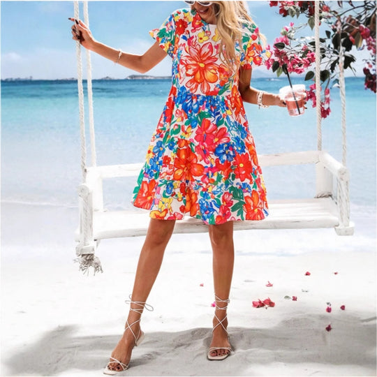Damen Sommerliches Blumenkleid mit seitlichem Rüschendetail EB
