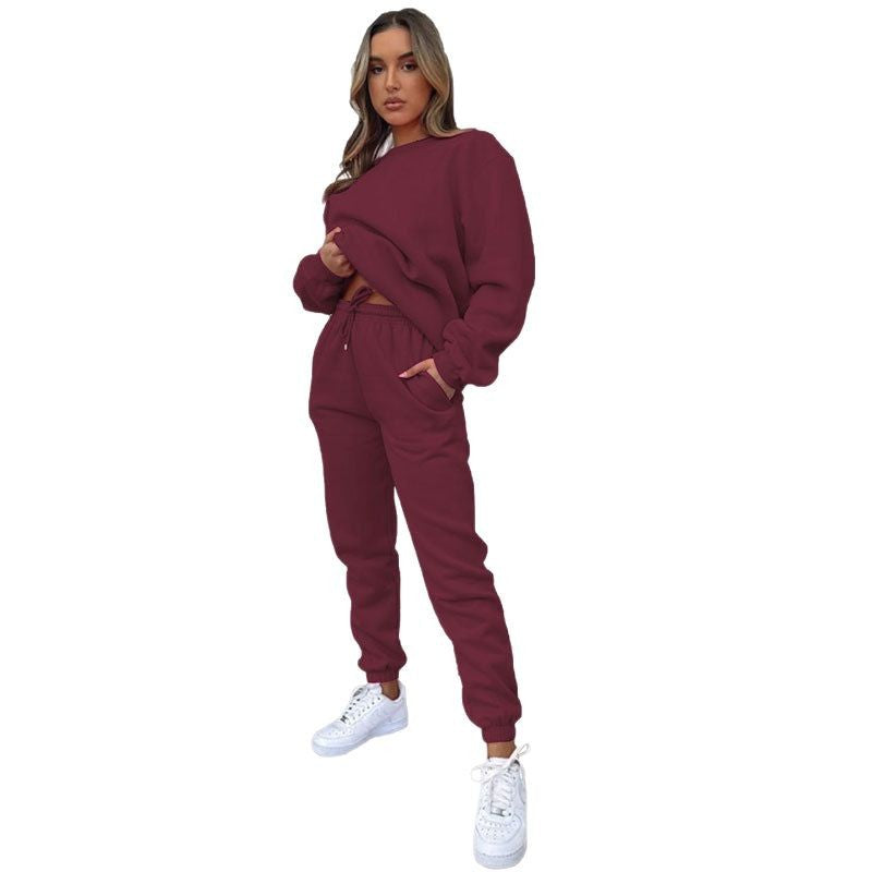 Damen nan zweiteiliges Cozy-Loungewear-Set mit Oversize-Rundhals und hochgeschnittener Jogginghose mit Kordelzug EB
