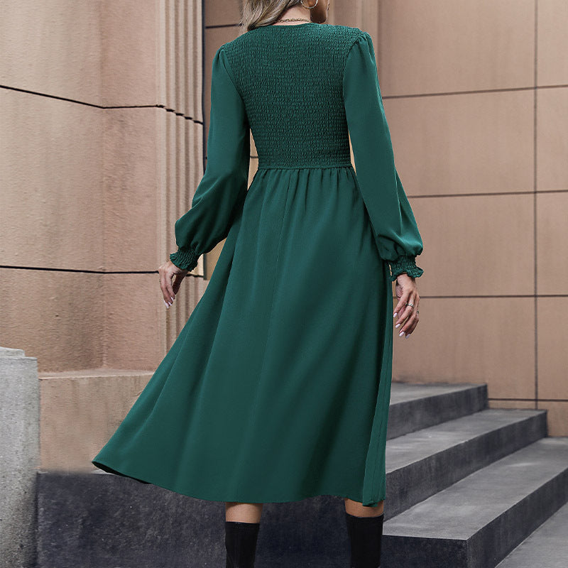 Damen Midi-Kleid mit elegantem Halblangen Schnitt und Raffungsdetails EB